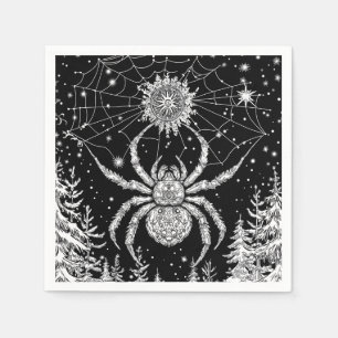 Spinne mit Mandala im magischen Netz Sternenhimmel Napkin