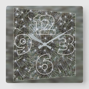 Spinning dandelion puff square wall clock