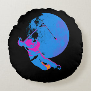 Spinning the Moon - Scooter Rider Round Cushion