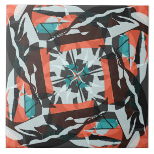 Spinning Tile Design in Orange, Black, and Aqua 