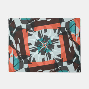 Spinning Tile Design in Orange, Black, and Aqua Doormat