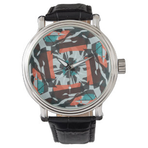 Spinning Tile Design in Orange, Black, and Aqua Watch