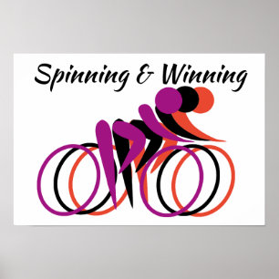 Spinning & Winning Bicyclists Poster Purple Black