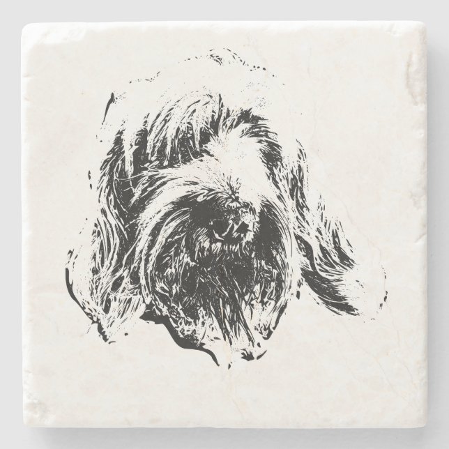 Spinone Dog Coaster – Black & White Ink Headshot (Front)