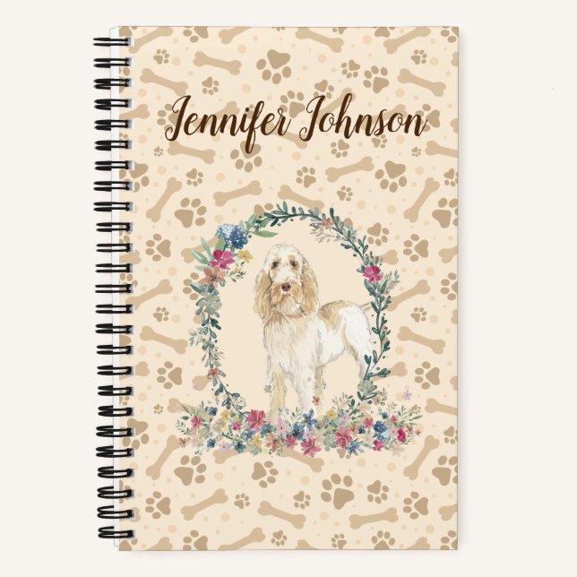 Spinone Italiano Dog Paw Print & Floral Cute Notebook (Front)