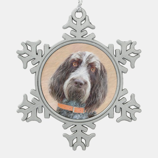 Spinone Italiano Painting - Cute Original Dog Art Snowflake Pewter Christmas Ornament (Front)
