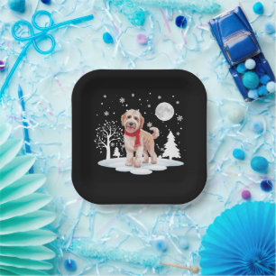 Spinone Italiano Under Moonlight Snow Christmas Paper Plate