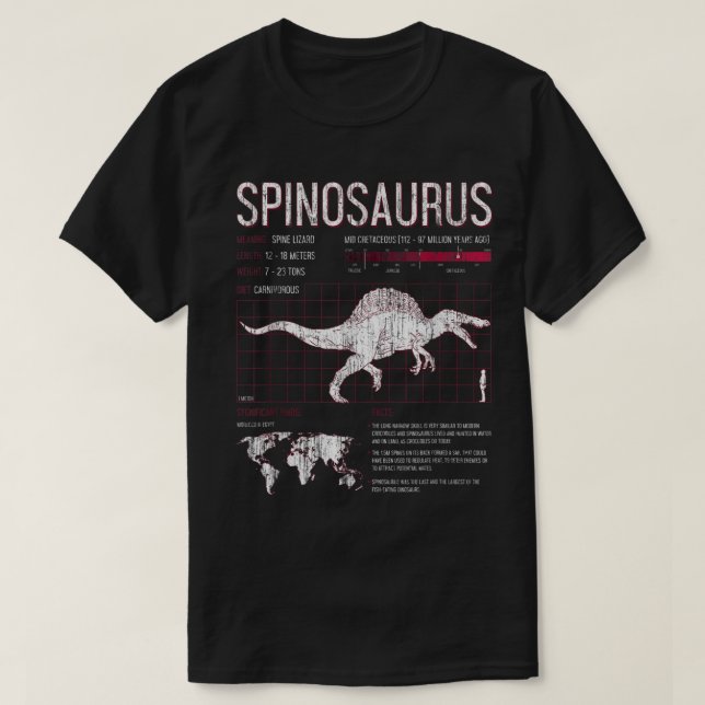 Spinosaurus Dinosaur Facts T Shirt Mens Womens Kid (Design Front)