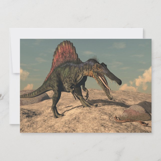 Spinosaurus dinosaur hunting a snake (Front)