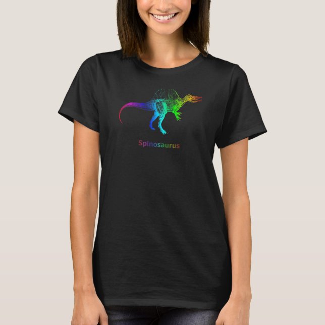 Spinosaurus Dinosaur Rainbow Skeleton   T-Shirt (Front)