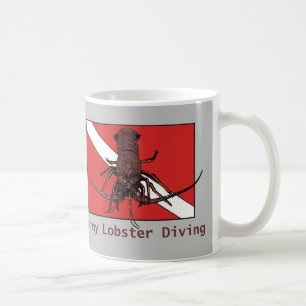Spiny Lobster Diving with Red Diver Down Flag URM Coffee Mug