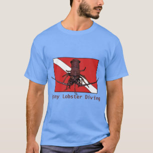Spiny Lobster Diving with Red Diver Down Flag URM T-Shirt