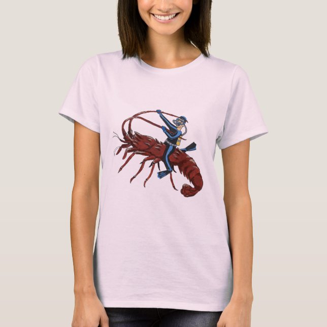 Spiny Lobster Diving with Scuba Diver T-Shirt (Front)
