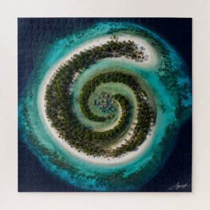 Spiral Atoll with Floating Village Satellite View Jigsaw Puzzle