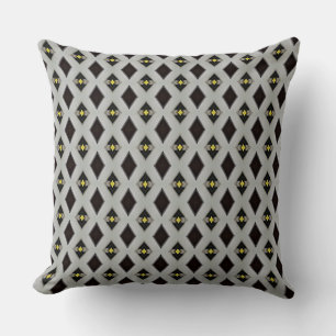 Spiral Black and Grey Diamond of Yellow Star Cushion