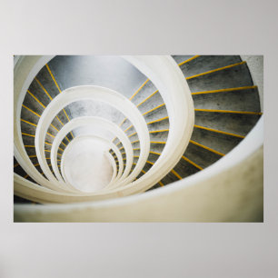 Spiral black and white stairs poster