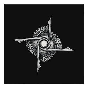 Spiral Blade Sigil – Abstract Rotational Symbol Poster