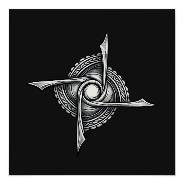 Spiral Blade Sigil – Abstract Rotational Symbol Poster (Front)