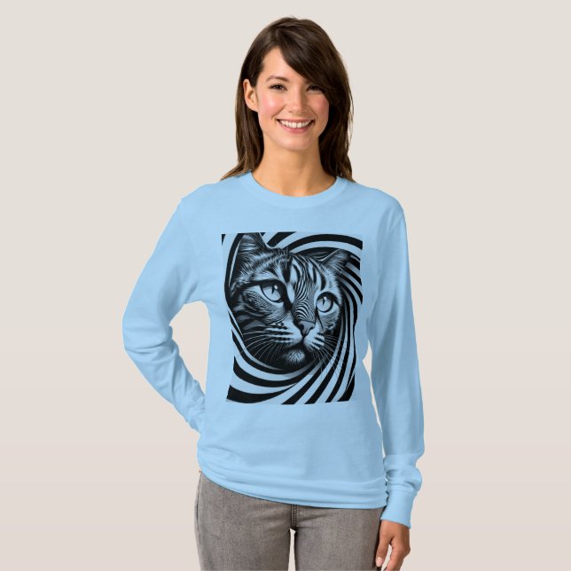 Spiral Cat Face T-Shirt – Hypnotic Optical Illusio (Front Full)