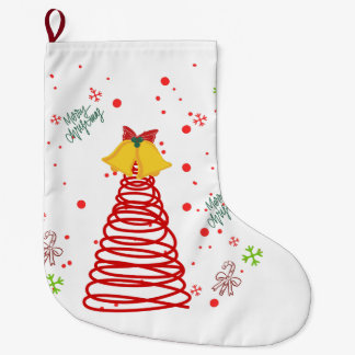 Spiral Christmas Tree and Bells Design Large Christmas Stocking