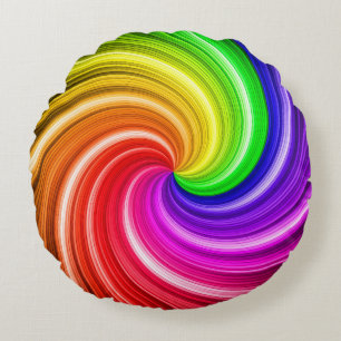 Spiral Colourful Tie Dye Rainbow Swirl Art Pattern Round Cushion