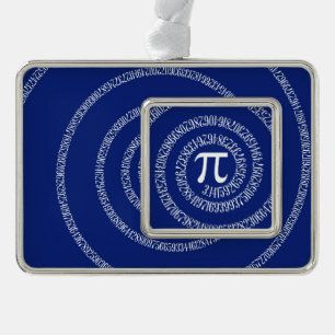 Spiral for Pi Numbers on Navy Blue Decor Silver Plated Framed Ornament