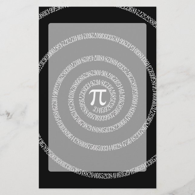 Spiral for Pi on Black Style Stationery (Front)