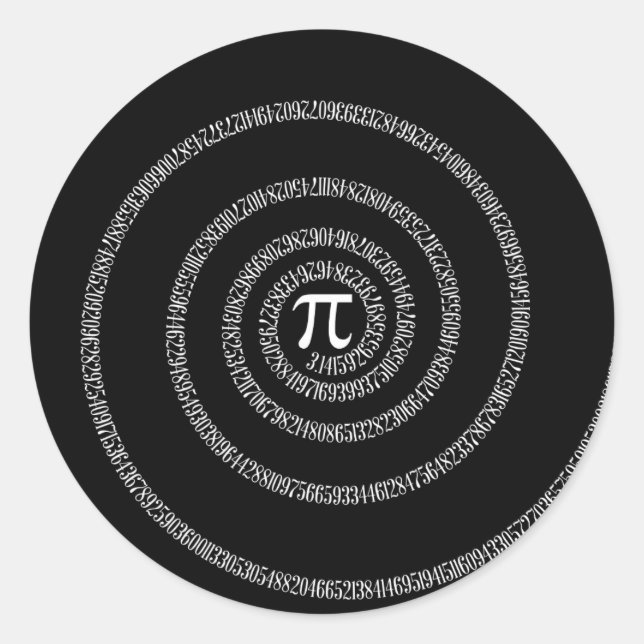 Spiral for Pi on Solid Black Decor Classic Round Sticker (Front)