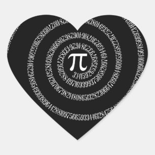 Spiral for Pi Typography on Black Heart Sticker