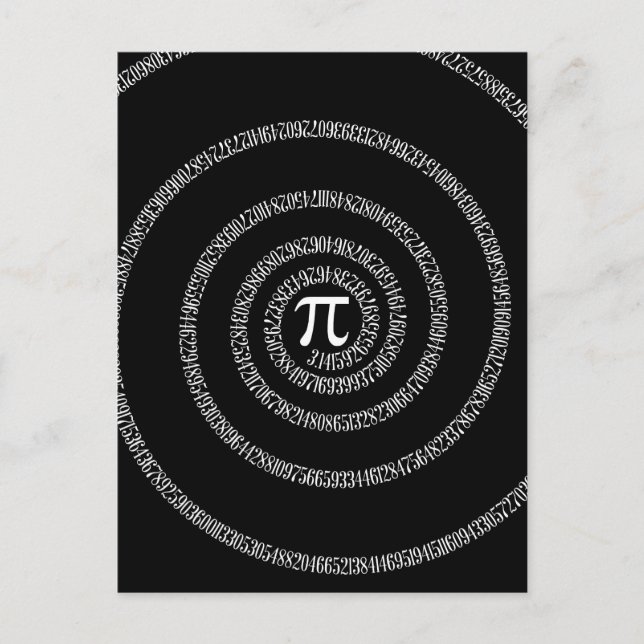 Spiral for Pi Typography on Black Postcard (Front)