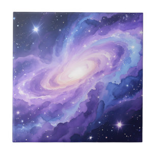 Spiral Galaxy Nebula Purple Cosmic Swirl Tile