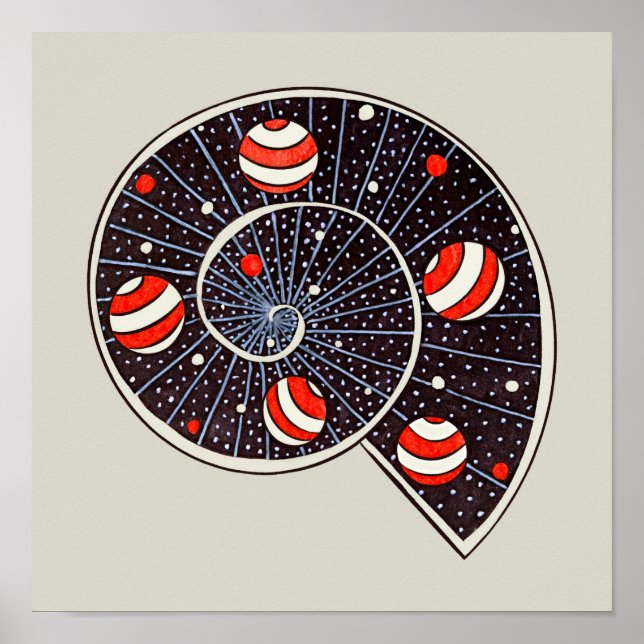 Spiral Galaxy Snail With Beach Ball Planets Poster (Front)