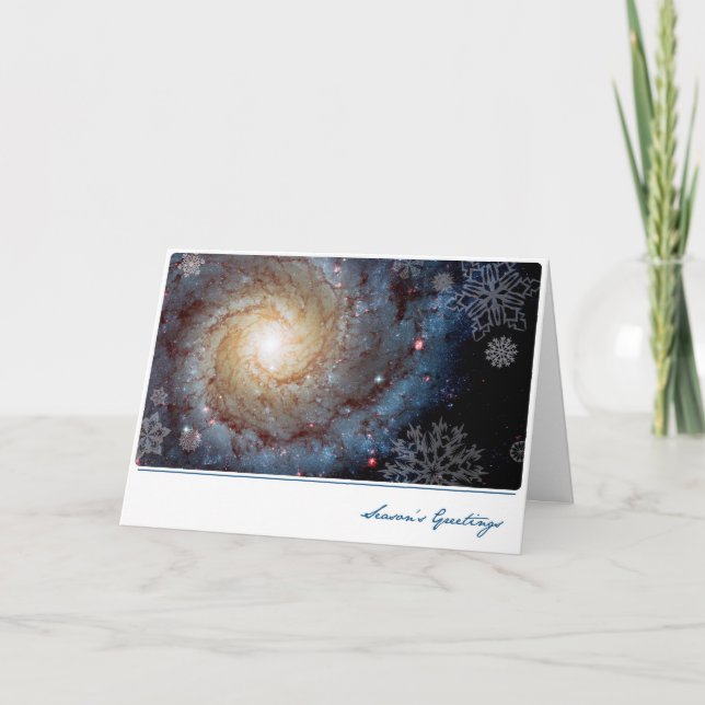 Spiral Galaxy with Snowflakes – Hubble Telescope Holiday Card (Front)