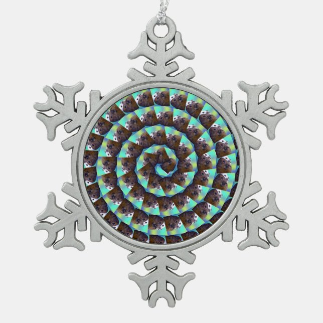 Spiral Guinea Pig Pattern, Snowflake Pewter Christmas Ornament (Front)
