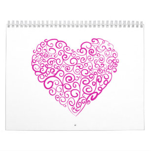 Spiral handwriting pink heart for Valentines Day Calendar