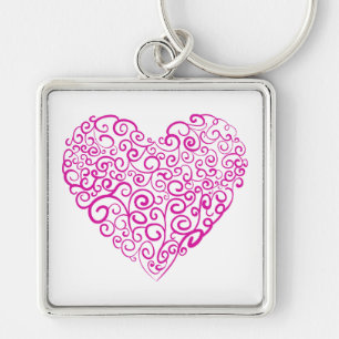 Spiral handwriting pink heart for Valentines Day Key Ring
