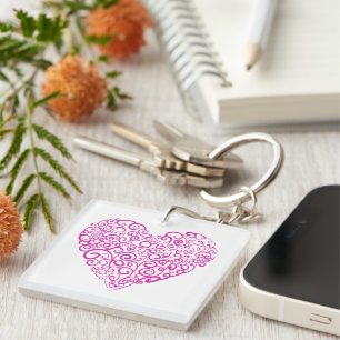 Spiral handwriting pink heart for Valentines Day Key Ring