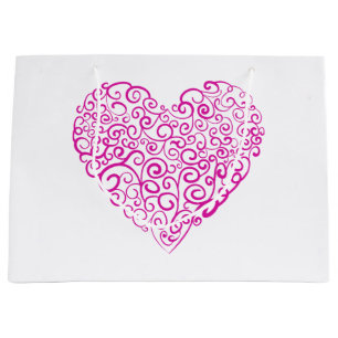 Spiral handwriting pink heart for Valentines Day Large Gift Bag