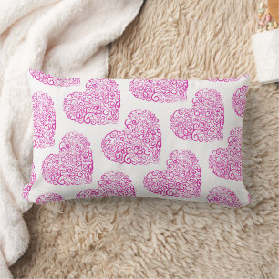 Spiral handwriting pink heart for Valentines Day Lumbar Cushion