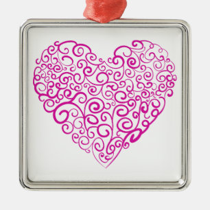 Spiral handwriting pink heart for Valentines Day Metal Tree Decoration