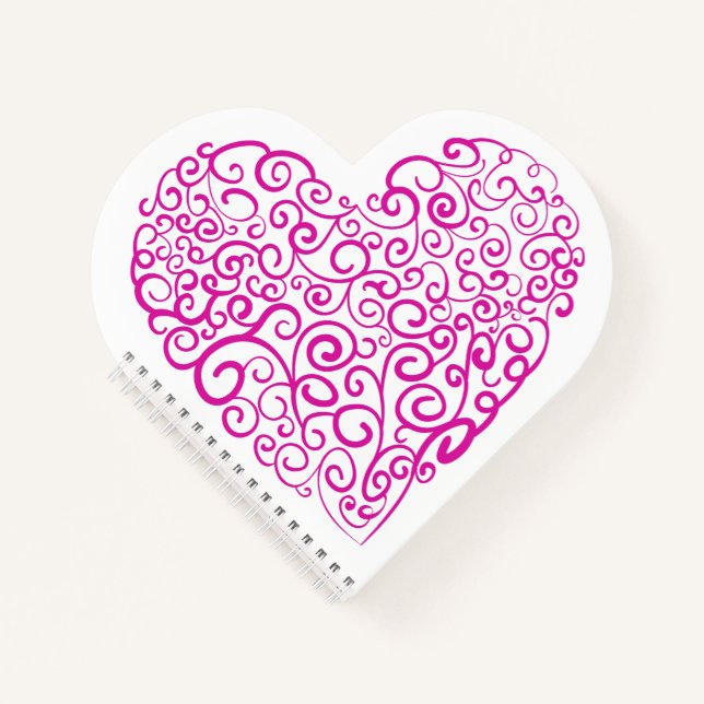 Spiral handwriting pink heart for Valentines Day Notebook (Front)