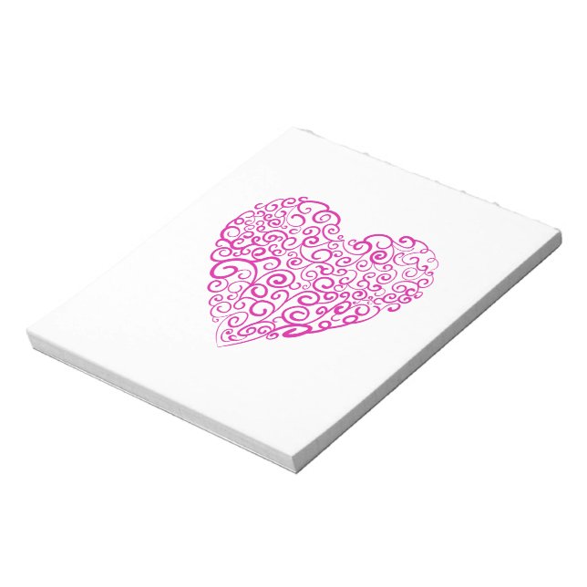 Spiral handwriting pink heart for Valentines Day Notepad (Rotated)