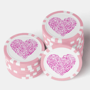 Spiral handwriting pink heart for Valentines Day Poker Chips