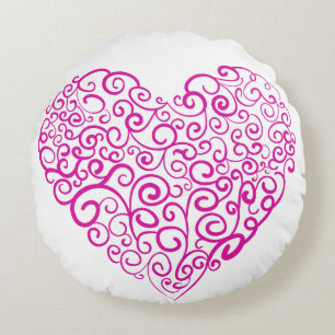 Spiral handwriting pink heart for Valentines Day Round Cushion