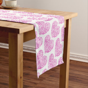 Spiral handwriting pink heart for Valentines Day Short Table Runner