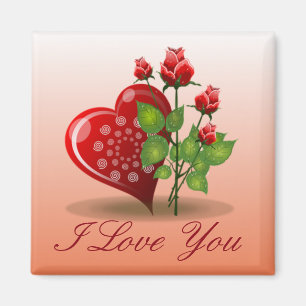 Spiral Heart and Red Rose Magnet