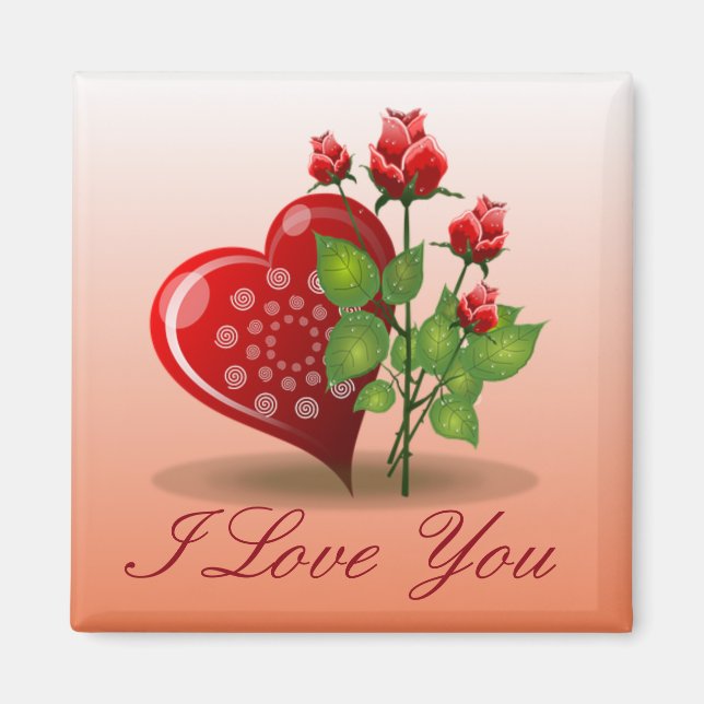 Spiral Heart and Red Rose Magnet (Front)