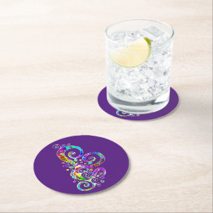 Spiral Heart Hand Painted Design 2 Round Paper Coaster