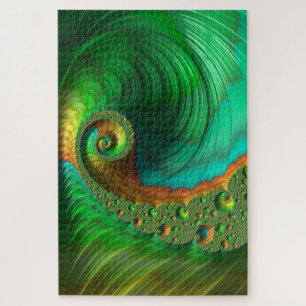 Spiral Mint Fusion Fractal Abstract Art Jigsaw Puzzle