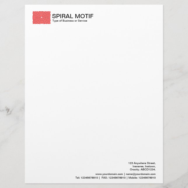 Spiral Motif - Red Letterhead Template (Front)